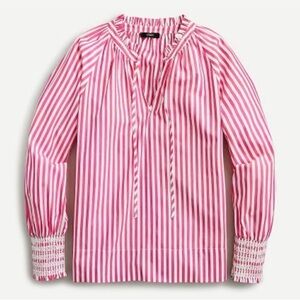 J. Crew Smocked-cuff popover top in stripe Pink Striped Camisole